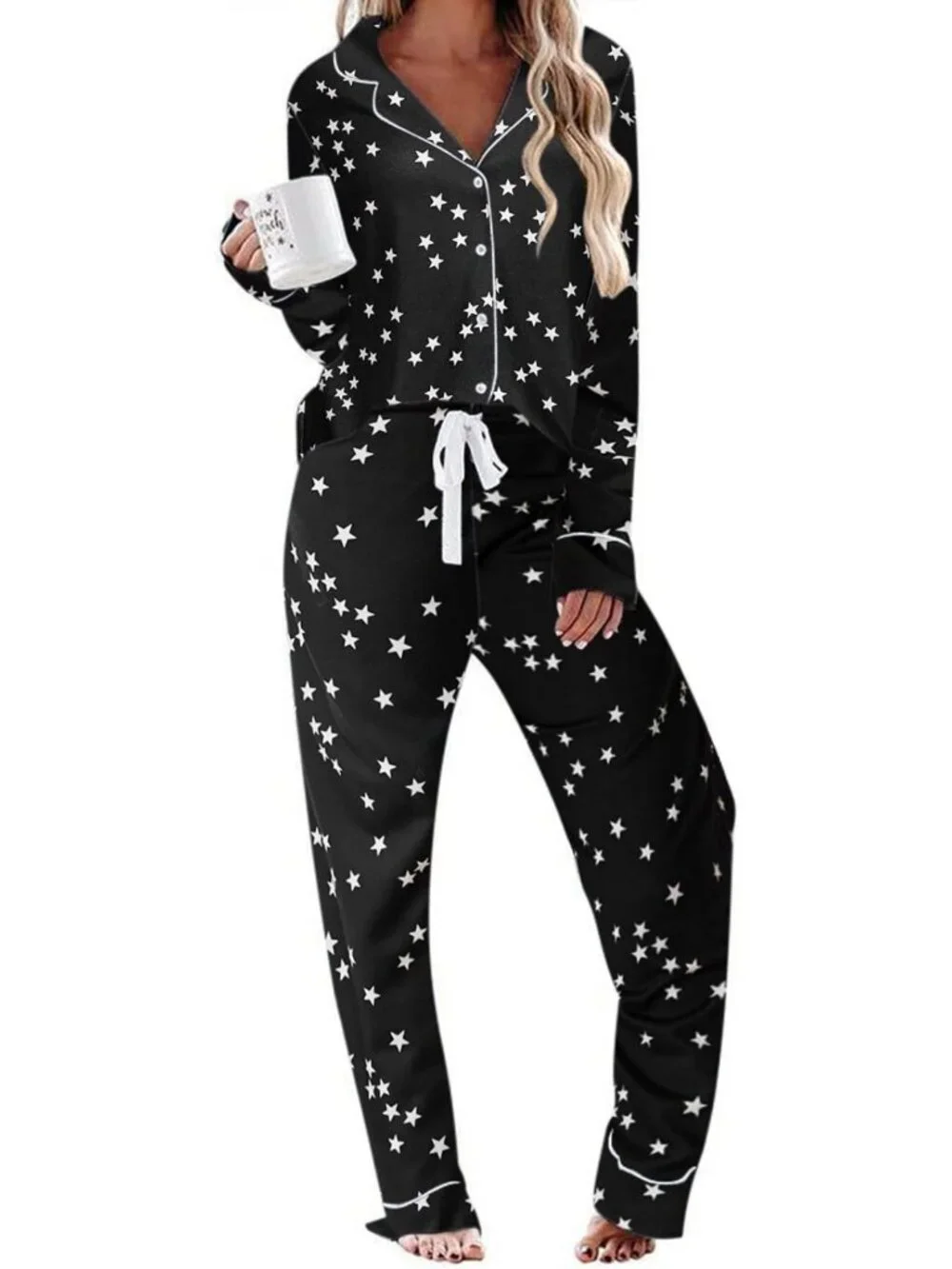 Cozy Long Sleeve Button Down Pajamas Set | Casual Loungewear for Women